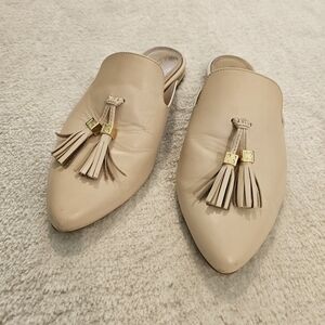Beige Tassel Leather Mules Size 9 Tan Neutral Business Casual Minimalist Work